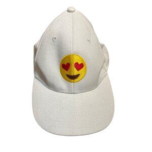 Emoji Heart Eyes White Baseball Cap Adjustable Fit Embroidered Smiley Face NWT